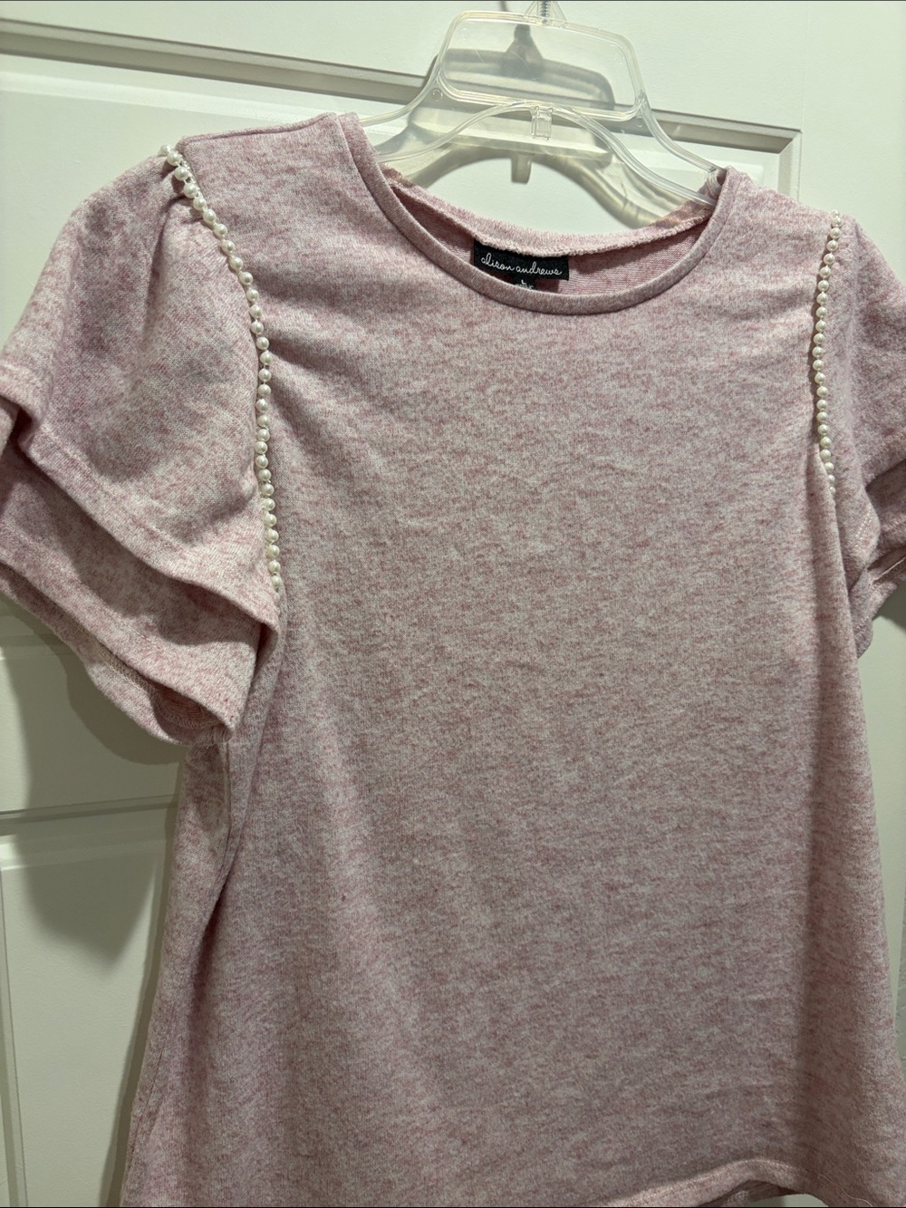 Alison Andrews Pink Pearl-Trim Ruffle Sleeve Top